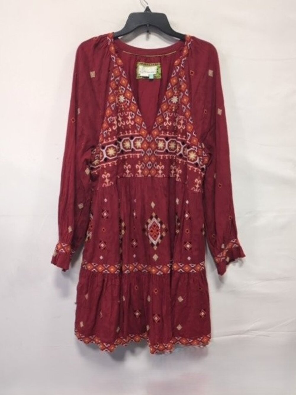 Free People by Anthropologie Red boho midi Dress long sleeve Red size 1x - Picture 1 of 5